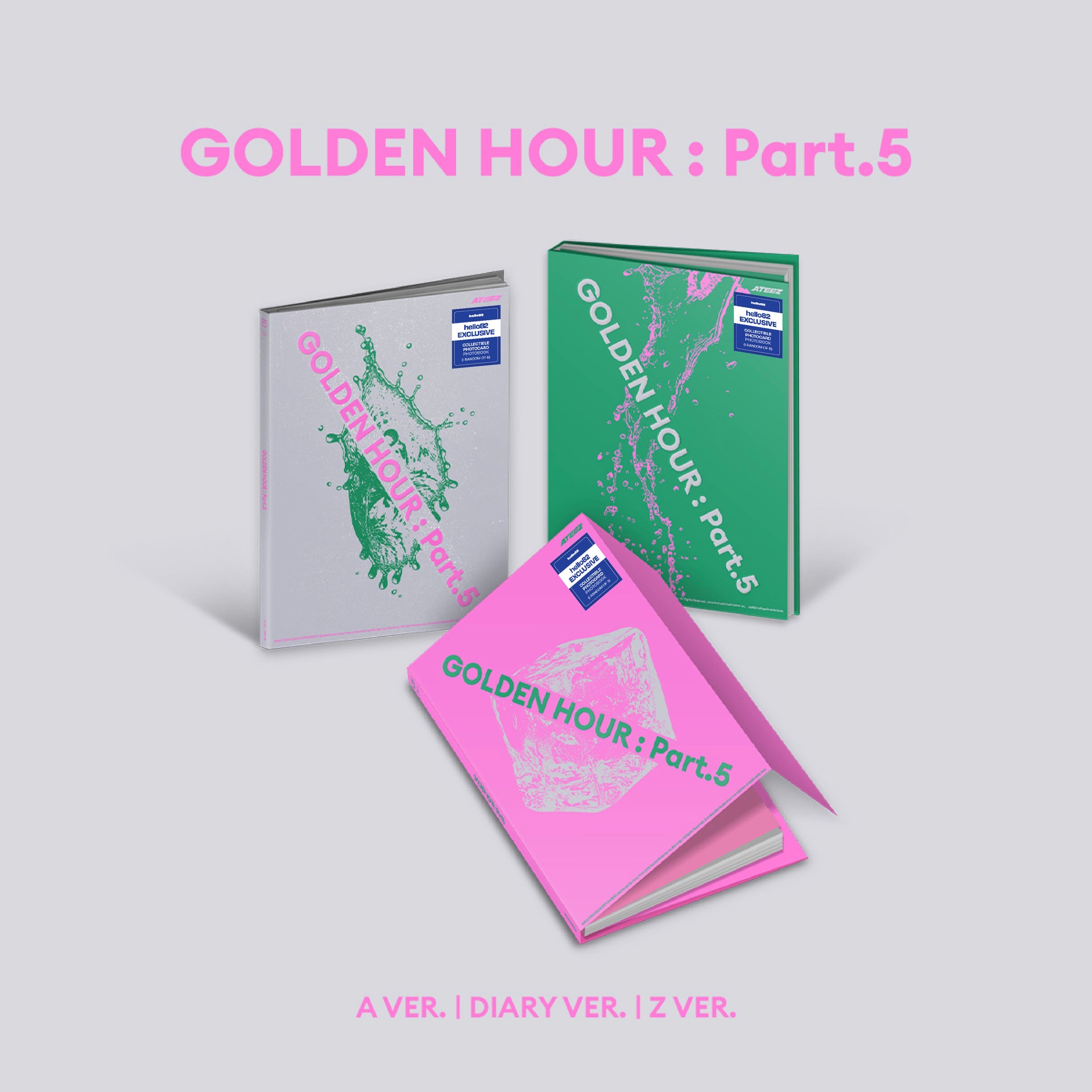 ATEEZ - GOLDEN HOUR : Part.5 - hello82 Exclusive in A VER. (Pink), DIARY VER. (Silver), or Z VER. (Green)