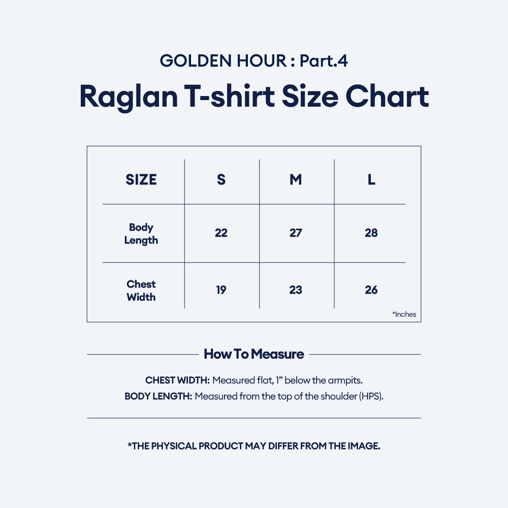 ATEEZ - GOLDEN HOUR : Part.4 - Raglan T-shirt Size Chart